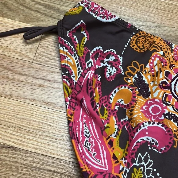 Athleta bikini bottom paisley print brown/orange/raspberry/purple/cream 2 ties - Picture 6 of 6